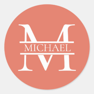 Personalised Elegant Terracotta Monogram and Name Classic Round Sticker