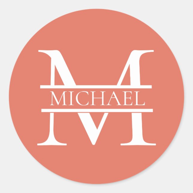 Personalised Elegant Terracotta Monogram and Name Classic Round Sticker (Front)