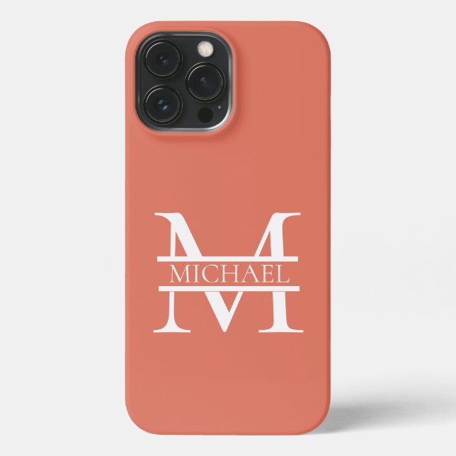 Personalised Elegant Terracotta Monogram and Name iPhone Case (Back)