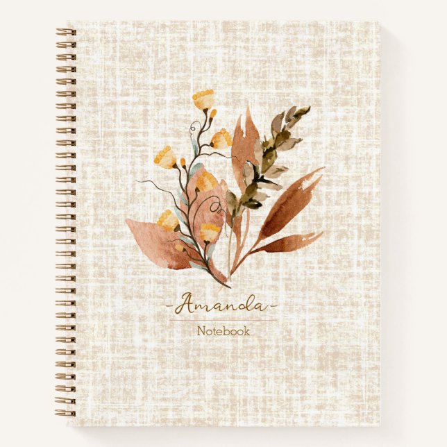 Personalised Elegant texture wildflowers Fall Notebook (Front)