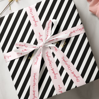 Personalised Elegant Thank You Wedding Favour Pink Satin Ribbon