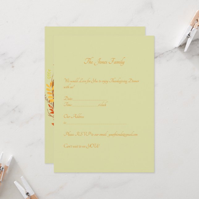 Personalised Elegant Thanksgiving Entertaining Invitation (Front/Back In Situ)
