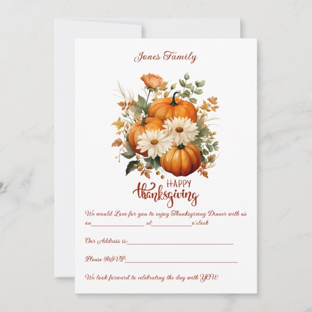 Personalised Elegant Thanksgiving Entertaining Invitation (Front)