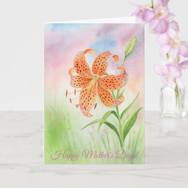 Personalised Elegant Tiger Lily Card (Orchid)