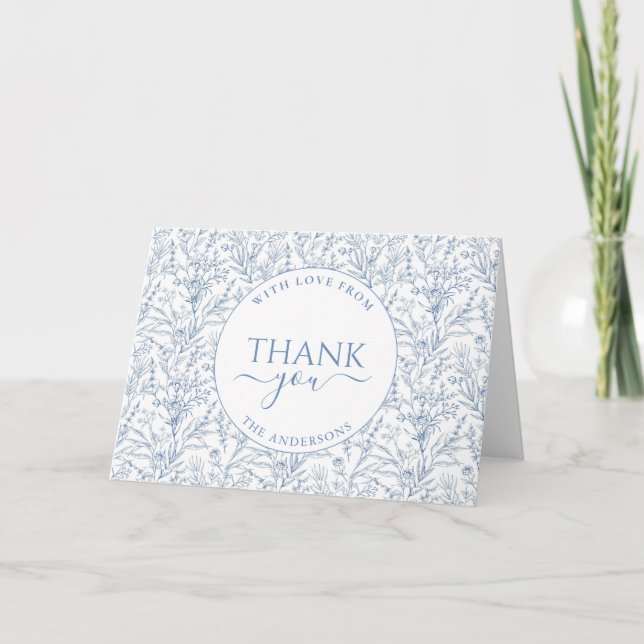 Personalised Elegant Toile Blue Wedding Thank Yous You Card (Front)