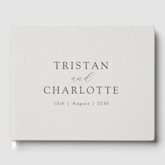 Personalised Elegant Typography White Faux Linen Guest Book (Front)