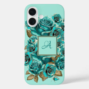 Personalised Elegant Vintage Teal Rose iPhone 16 Case