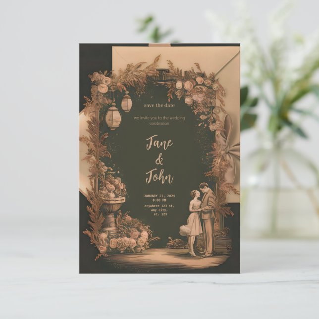 [Personalised] Elegant Vintage Wedding Invitation (Standing Front)