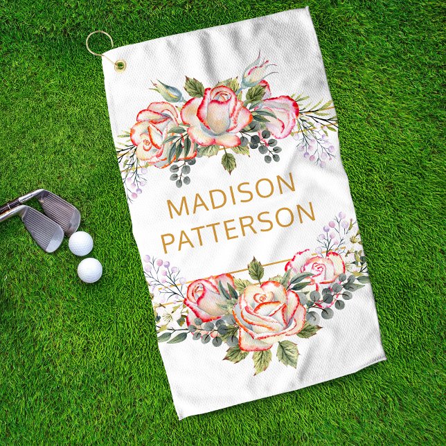 Personalised Elegant Watercolor Floral Girly Chic Golf Towel (Creator Uploaded)
