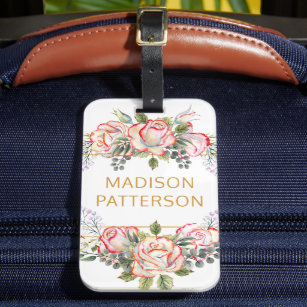 Personalised Elegant Watercolor Floral Girly Chic Luggage Tag