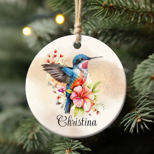 Personalised Elegant Watercolor Hummingbird Ceramic Ornament