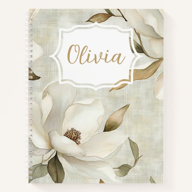 Personalised Elegant Watercolor Magnolias Notebook (Front)