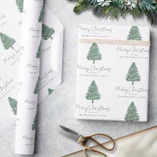 Personalised Elegant Watercolor Tree Christmas Wrapping Paper