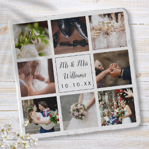 Personalised Elegant Wedding Day Photo Collage Trivet