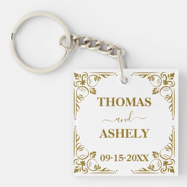 Personalised Elegant Wedding Monogram Key Ring (Front)