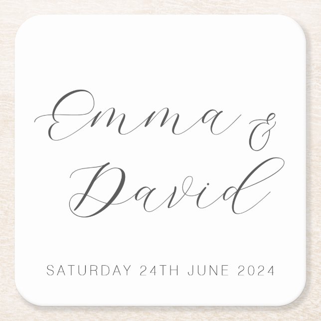 Personalised Elegant Wedding Square Paper Coaster (Front)