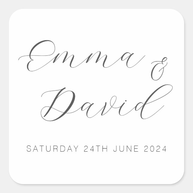 Personalised Elegant Wedding Square Sticker (Front)