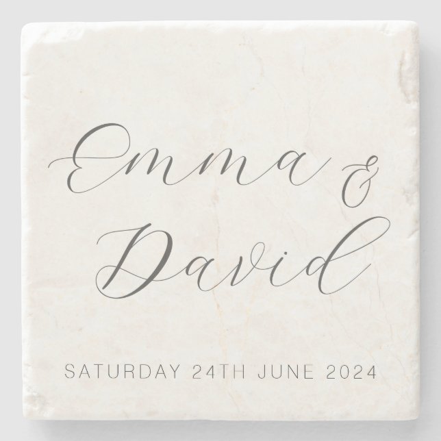 Personalised Elegant Wedding Stone Coaster (Front)