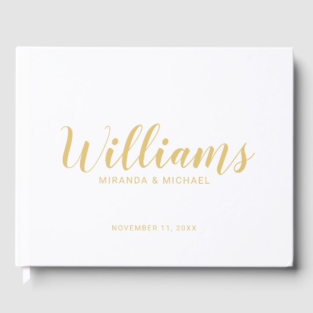 Personalised Elegant White and Gold Wedding Guest Book (Front)