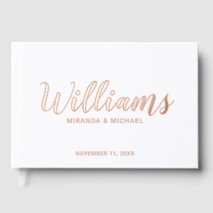Personalised Elegant White and Rose Gold Wedding Guest Book