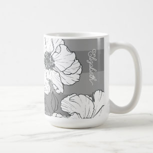 Personalised Elegant White Florals on Grey Coffee Mug