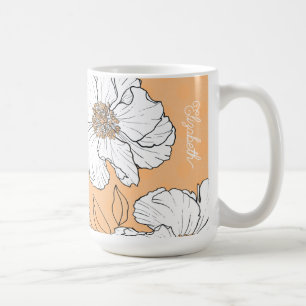 Personalised Elegant White Florals on Peach Coffee Mug