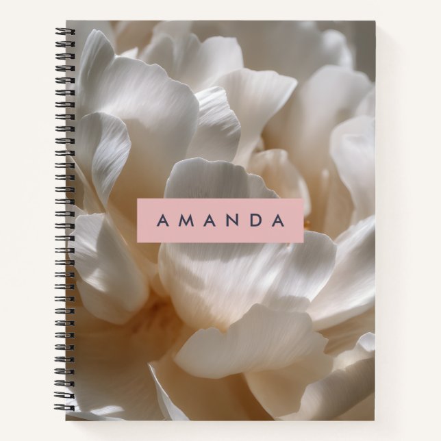 Personalised Elegant White Peony Bloom Notebook (Front)