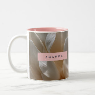 Personalised Elegant White Peony Bloom Two-Tone Coffee Mug