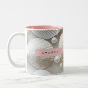 Personalised Elegant White Seashell and Pearl Two-Tone Coffee Mug