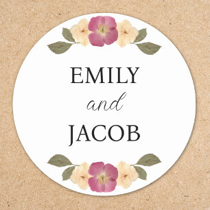 Personalised Elegant Wildflower Boho Chic Wedding Classic Round Sticker