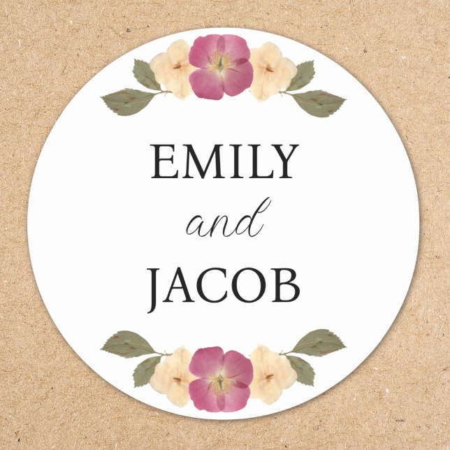 Personalised Elegant Wildflower Boho Chic Wedding Classic Round Sticker (Creator Uploaded)