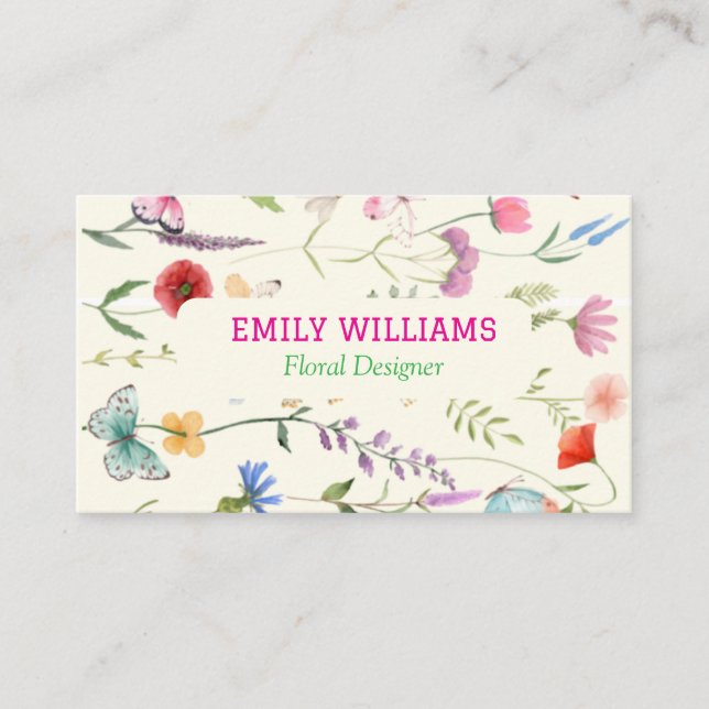Personalised Elegant Wildflower Floral  Business Card (Front)