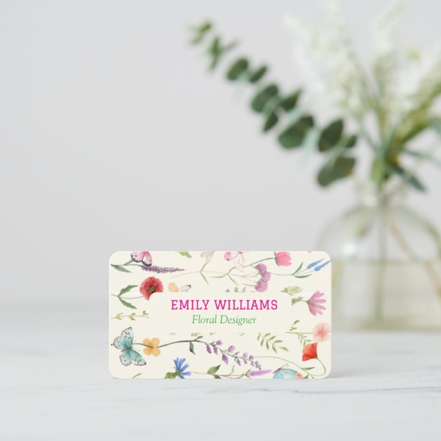 Personalised Elegant Wildflower Floral  Business Card (Standing Front)