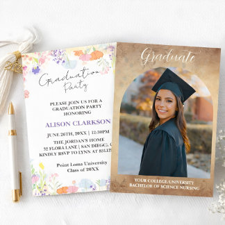 Personalised Elegant Wildflower Graduation Party I Invitation