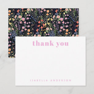 Personalised Elegant Wildflowers Dark Background Thank You Card