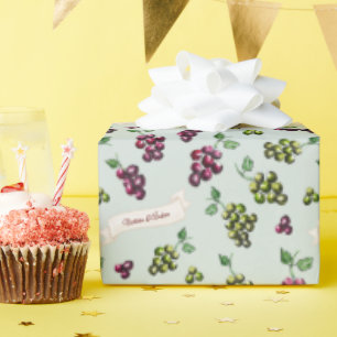 Personalised Elegant Wine Grapes Sage Watercolor Wrapping Paper