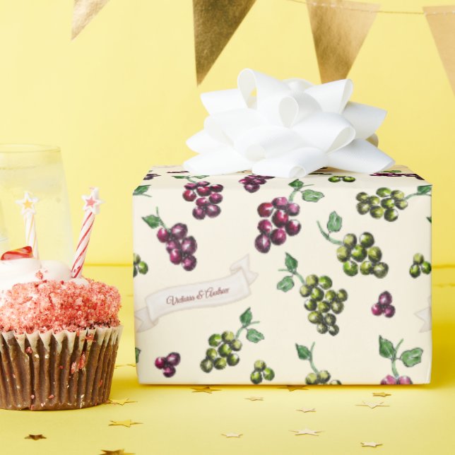 Personalised Elegant Wine Grapes Unique Watercolor Wrapping Paper (Birthday Party)