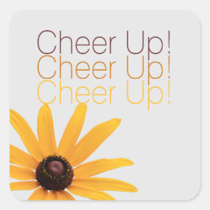 Personalised Elegant Yellow Flower Brown Cheer Up Square Sticker