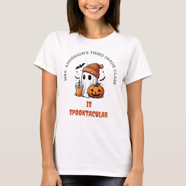 Personalised Elementary Teacher Ghost Halloween  T-Shirt (Front)