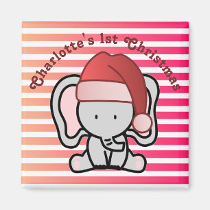Personalised Elephant 1st Christmas Baby Girl Magnet