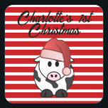 Personalised Elephant 1st Christmas Baby Girl Red  Square Sticker<br><div class="desc">Elephant 1st Christmas Baby Girl</div>