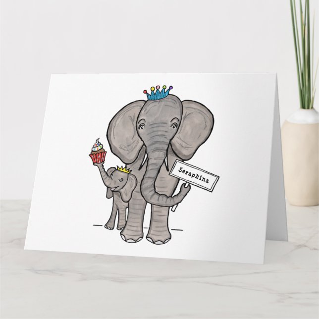 Personalised Elephant and Baby Card (Front)