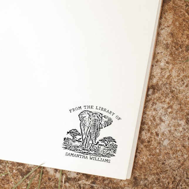 Personalised Elephant Bookplate Rubber Stamp (Creator Uploaded)