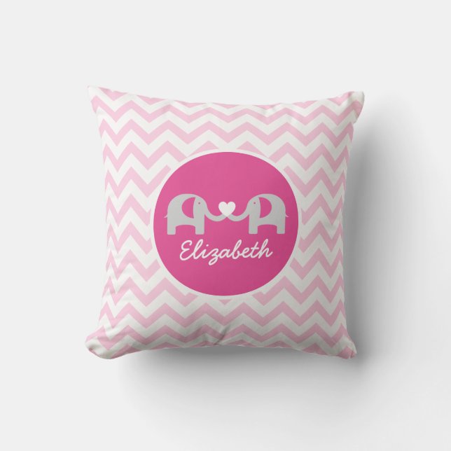 Personalised Elephant Chevron Pillow Pink (Front)
