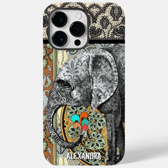 Personalised Elephant Damask Case-Mate iPhone Case (Back)