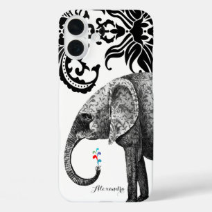 Personalised Elephant Damask iPhone 16 Plus Case