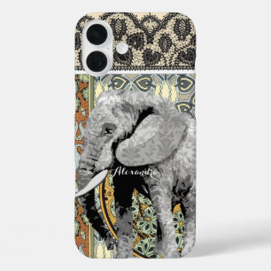 Personalised Elephant Damask iPhone 16 Plus Case
