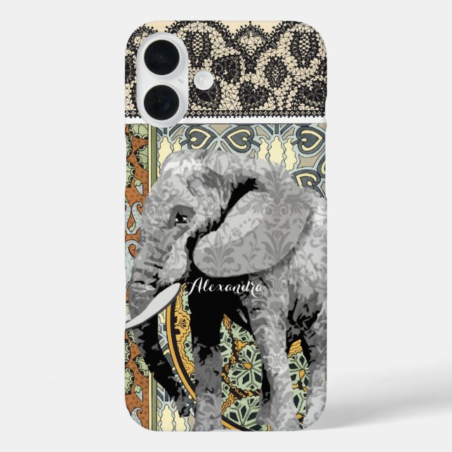 Personalised Elephant Damask Case-Mate iPhone Case (Back)