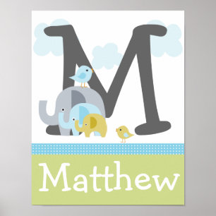 Personalised Elephant Love Initial/Name Poster Art