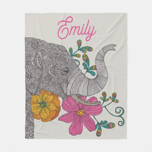 Personalised Elephant Name Kids Room Poster Fleece Blanket (Front)